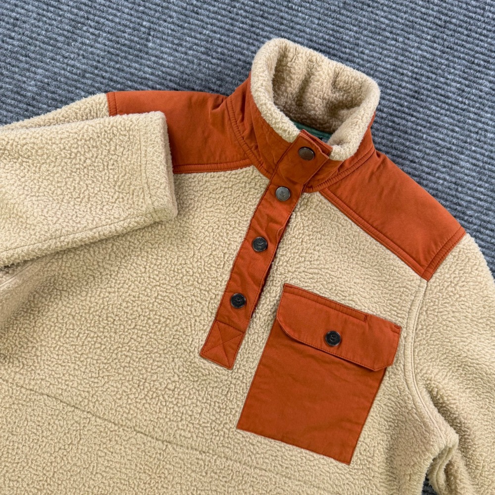 Jetty Sherpa Fleece Pullover Tan Orange Colorblock Snap Button Mock Neck Mens XS